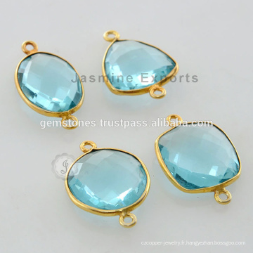 Vermeil Aqua Quartz Gemstone Bezel Connecteur Link for Women Jewelry